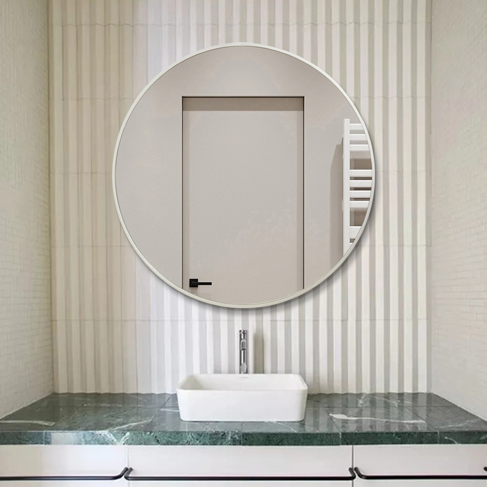 Marco de aluminio negro mate espejo decorativo círculo para pared moderno Espejo de baño redondo para tocador