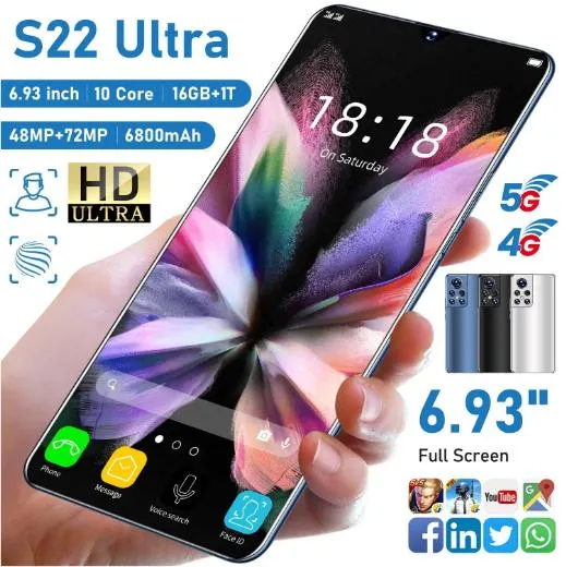 Foreign Trade Hot Sale Wholesale/Supplier Original Unlocked S22 Ultra 6.9 Smart Phone Mobile Phone,