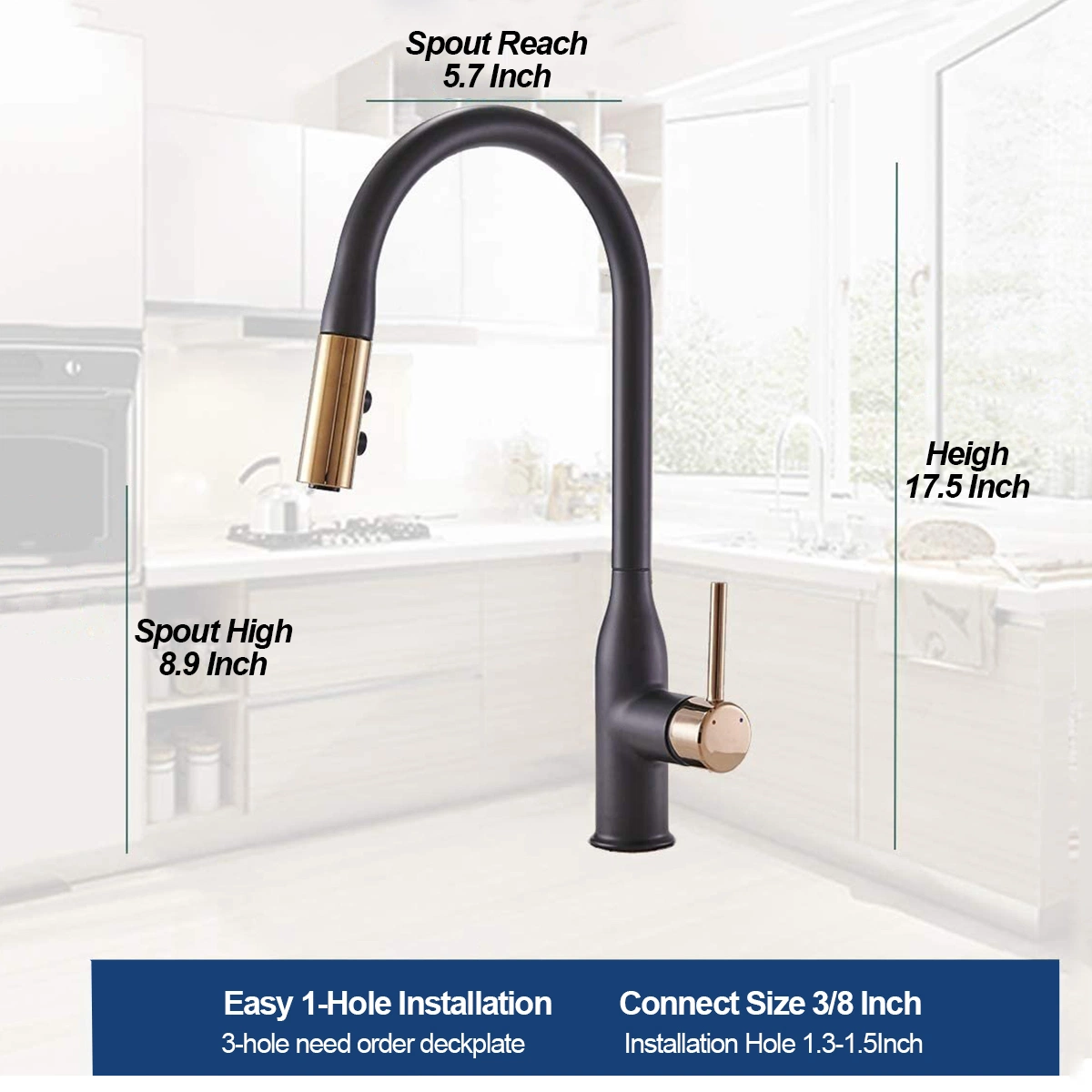 Luxury 360 Rotation Matte Black Hot Cold Kitchen Taps Mixer with Water Purifier 2 Function Pull Down Faucets