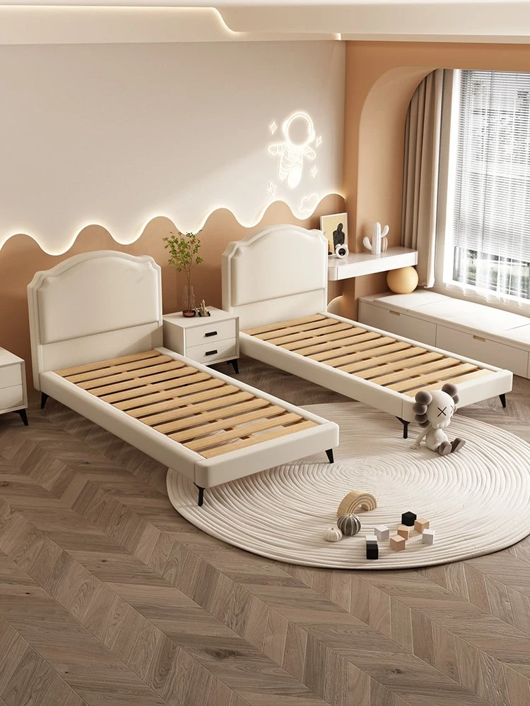 Customize OEM Logo Cheap White Linen Leather Single Twin King Bed Sets Kids Theme Hotel Bedroom Furniture