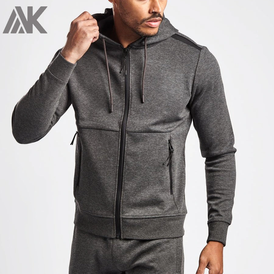 Custom Grau Full Zip Up Hoodie Baumwolle Gym Jacke für Männer