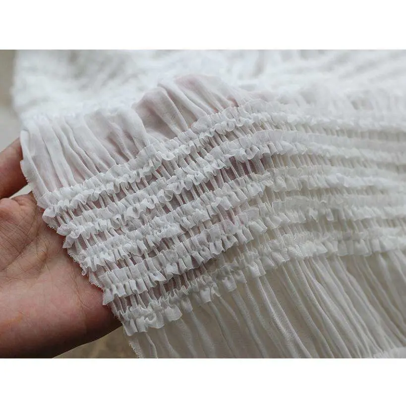 Spring Summer New Chiffon Hook Embroidery Stripe Wrinkle Fabric Fairy Style Wedding Dress Elastic Fabric Wholesale/Supplier