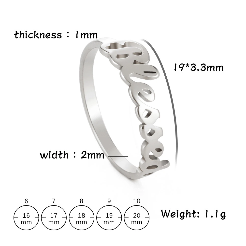 Anillo de acero inoxidable personalizado con letras minimalista anillo de pulido alto para Joyas de mujeres Regalo de Navidad de San Valentín