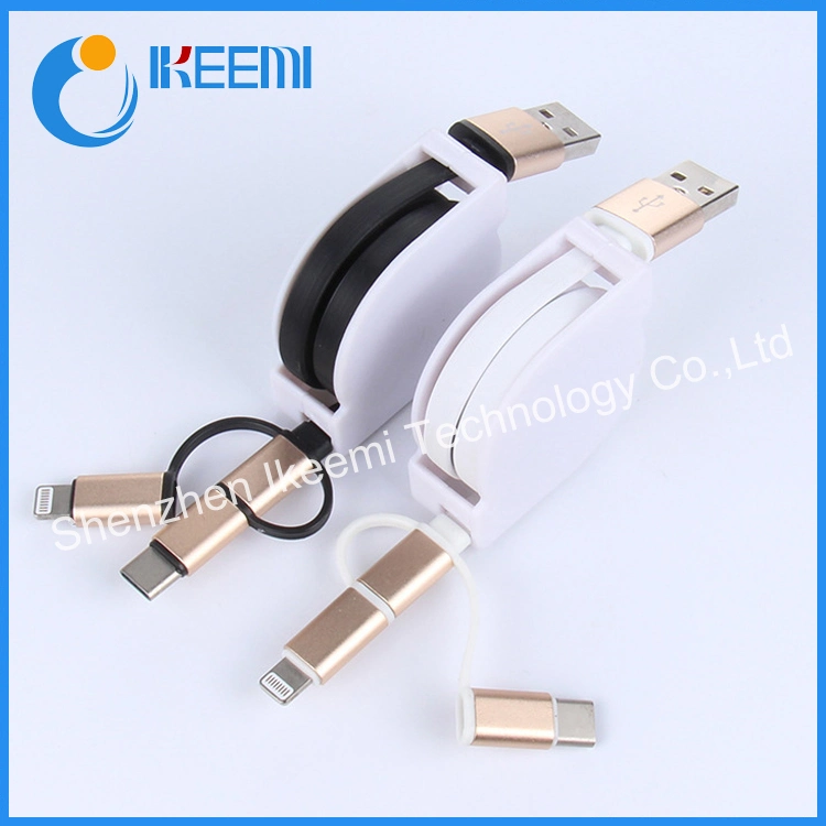 Multi USB Charger Cable Retractable 3 in 1 Multiple Charging Cord One Side Pull Retractable USB Cable