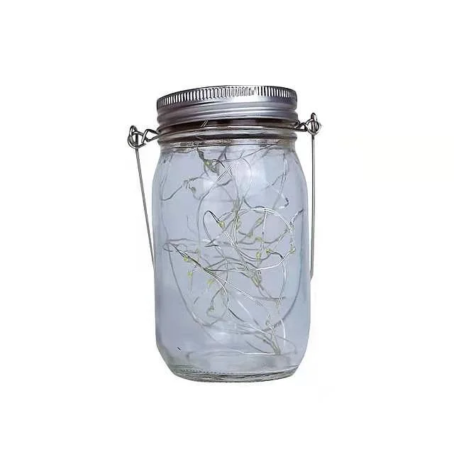 Mason Jar Solar tapa operado Fairy Cadena Luz LED Lámpara de alambre de cobre