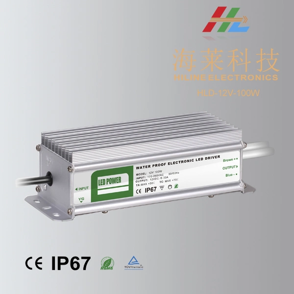 مشغل LED لإمداد طاقة LED بقدرة 100 واط بجهد 24 فولت وقدرة 12 فولت ومقاوم للماء IP67