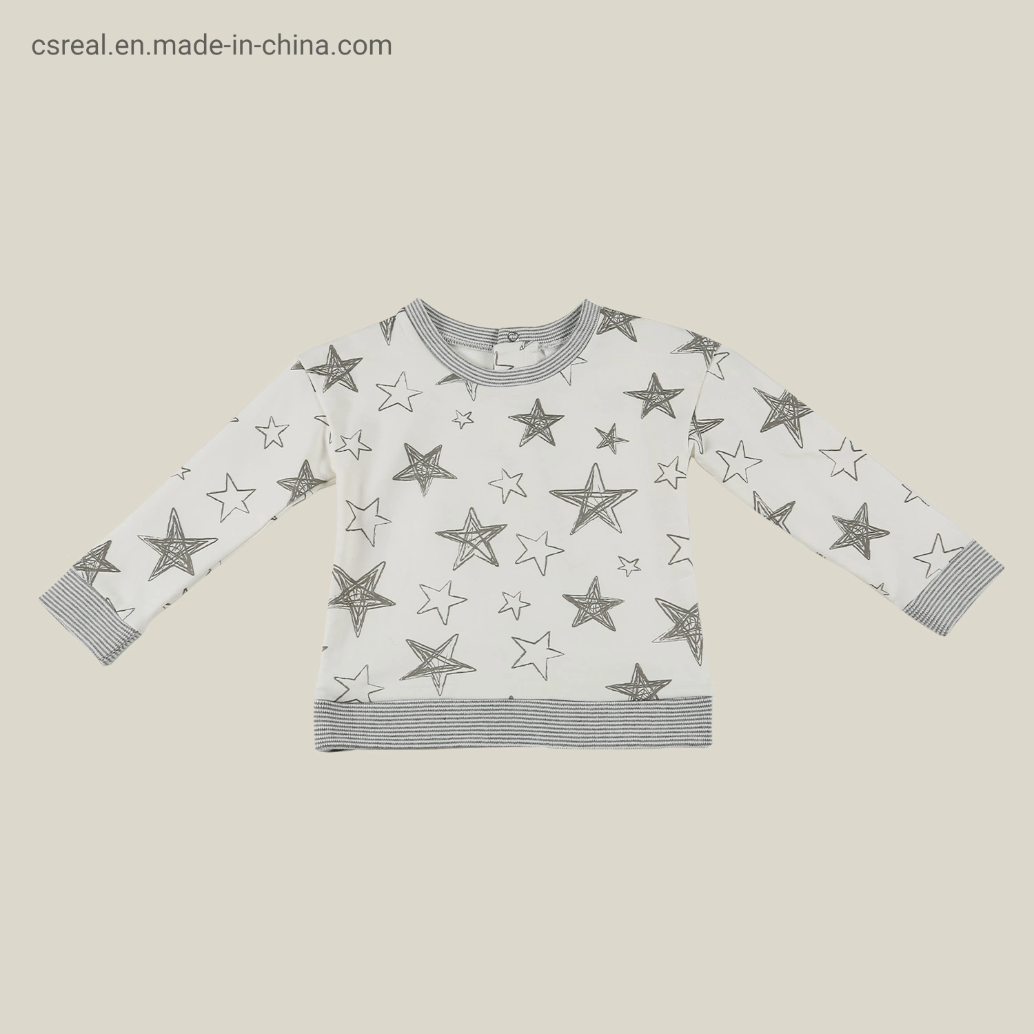 Infant Clothes Boy Baby Knitted White Ground Grey Star Print French Terry Top Wear