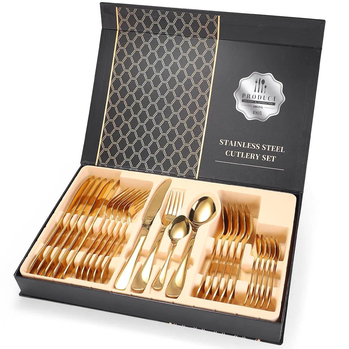 Wholesale/Supplier 24 PCS Amazon Hot Selling Silverware Stainless Steel Flatware Gold Cutlery