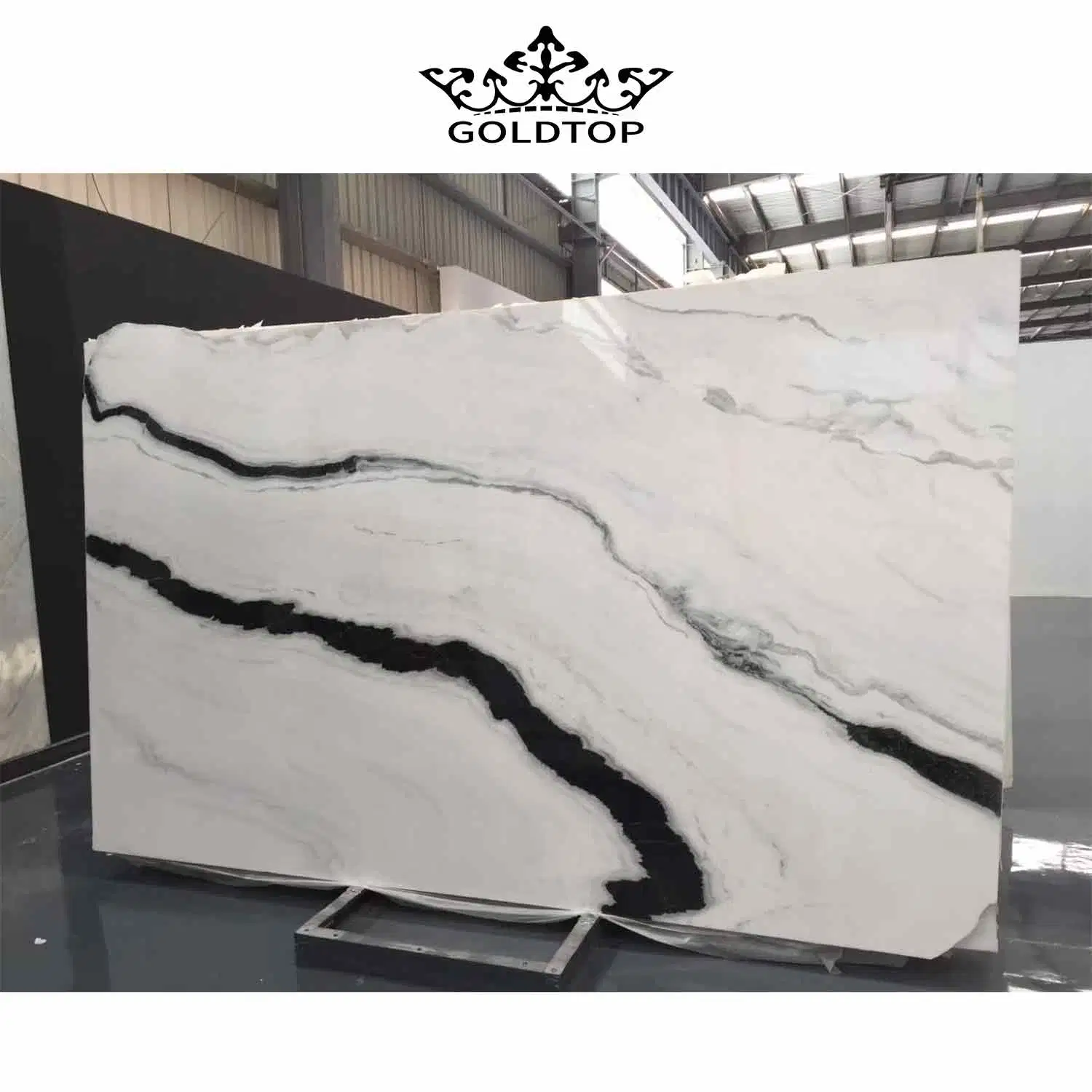 High End Black Pattern Stone Marble Slabs Black Veins Panda White Marble Slab for Floor