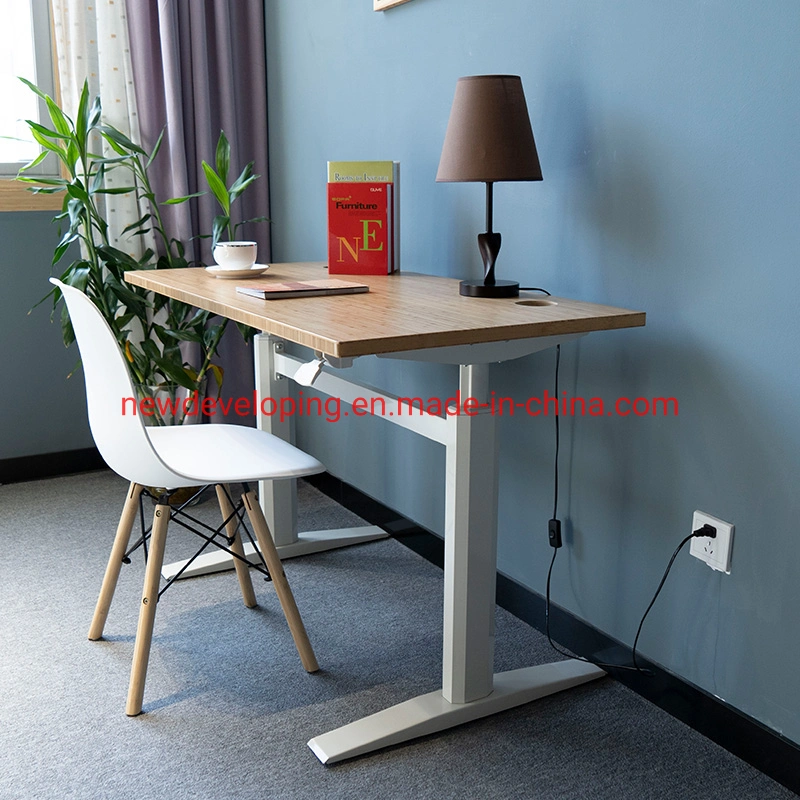 Natural Bamboo White Base Gas Spring Workstation Desk Table