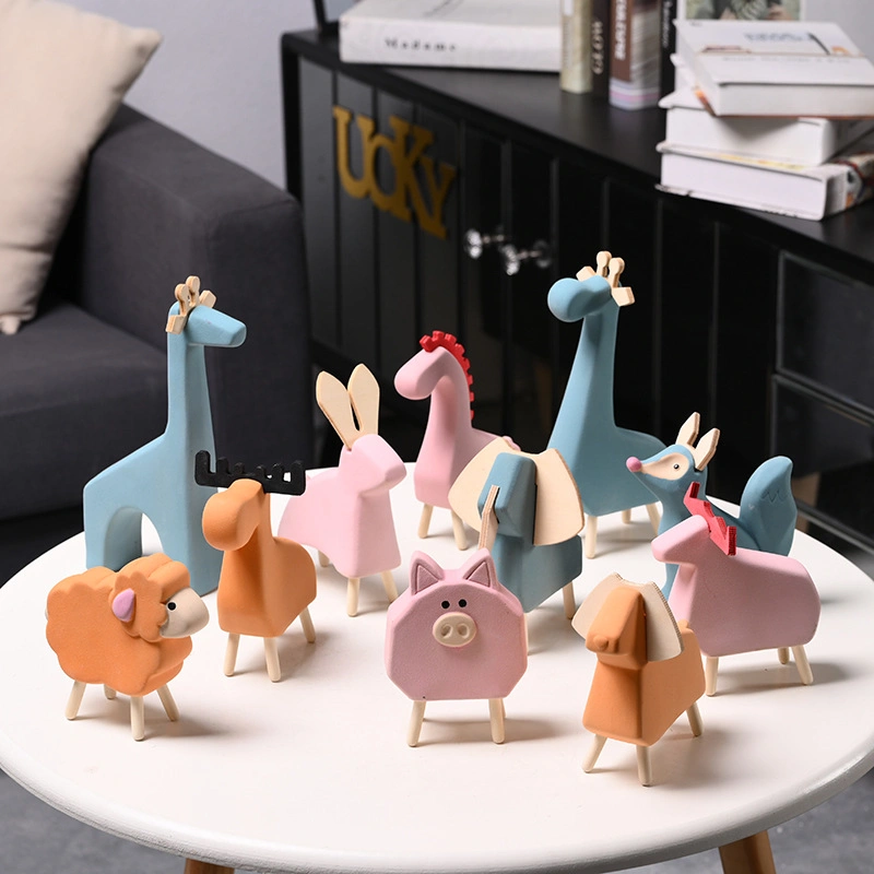 Originality Home Decoration Furnishing Animal Ornament Ceramics Wooden Feet Cute Crafts Nordic Style Ceramic Collection Gift