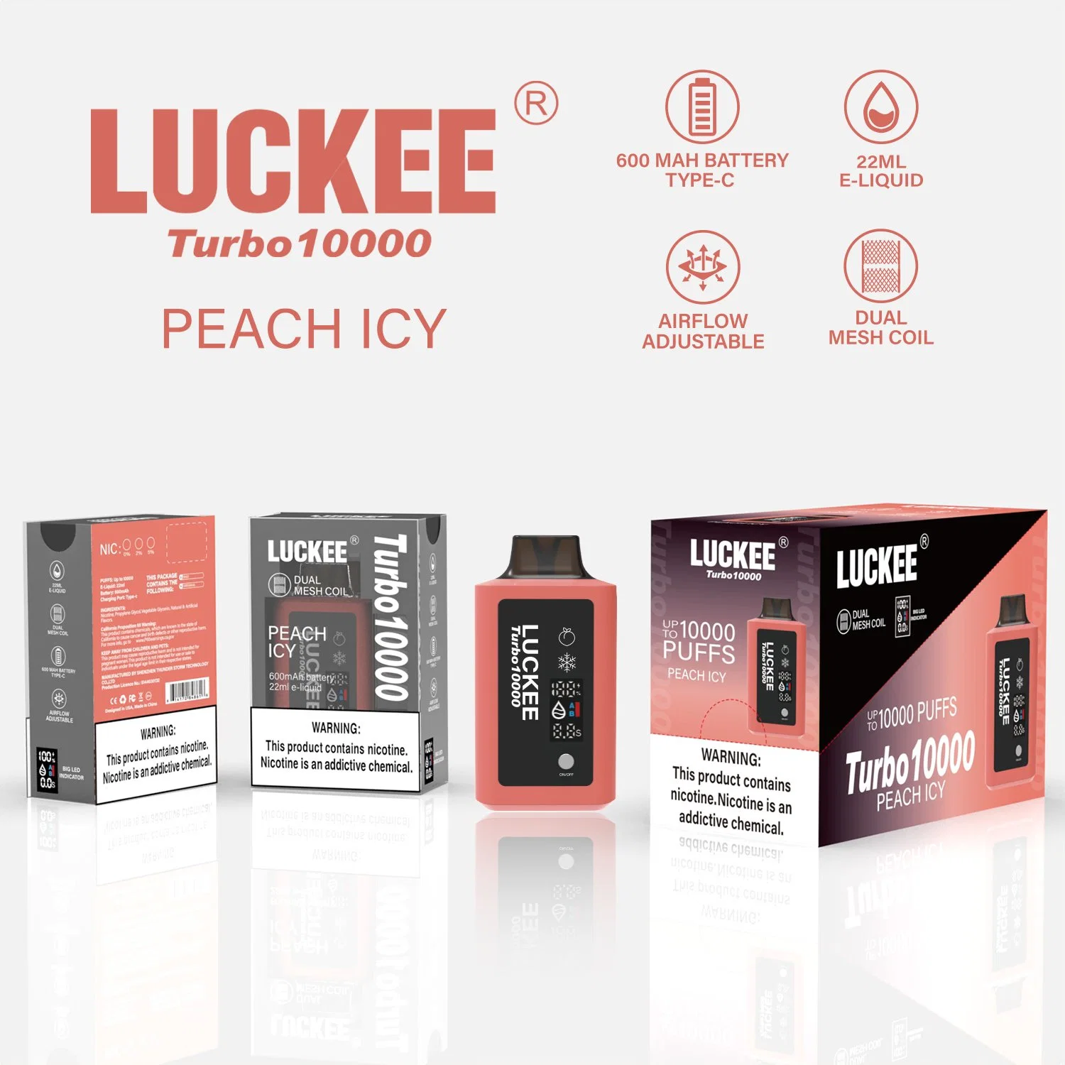 USA Most Popular Disposable/Chargeable Vape Luckee Turbo 10000puffs Dual Mesh Coil 22ml Eliquid Heating Coil Airflow Adjustable