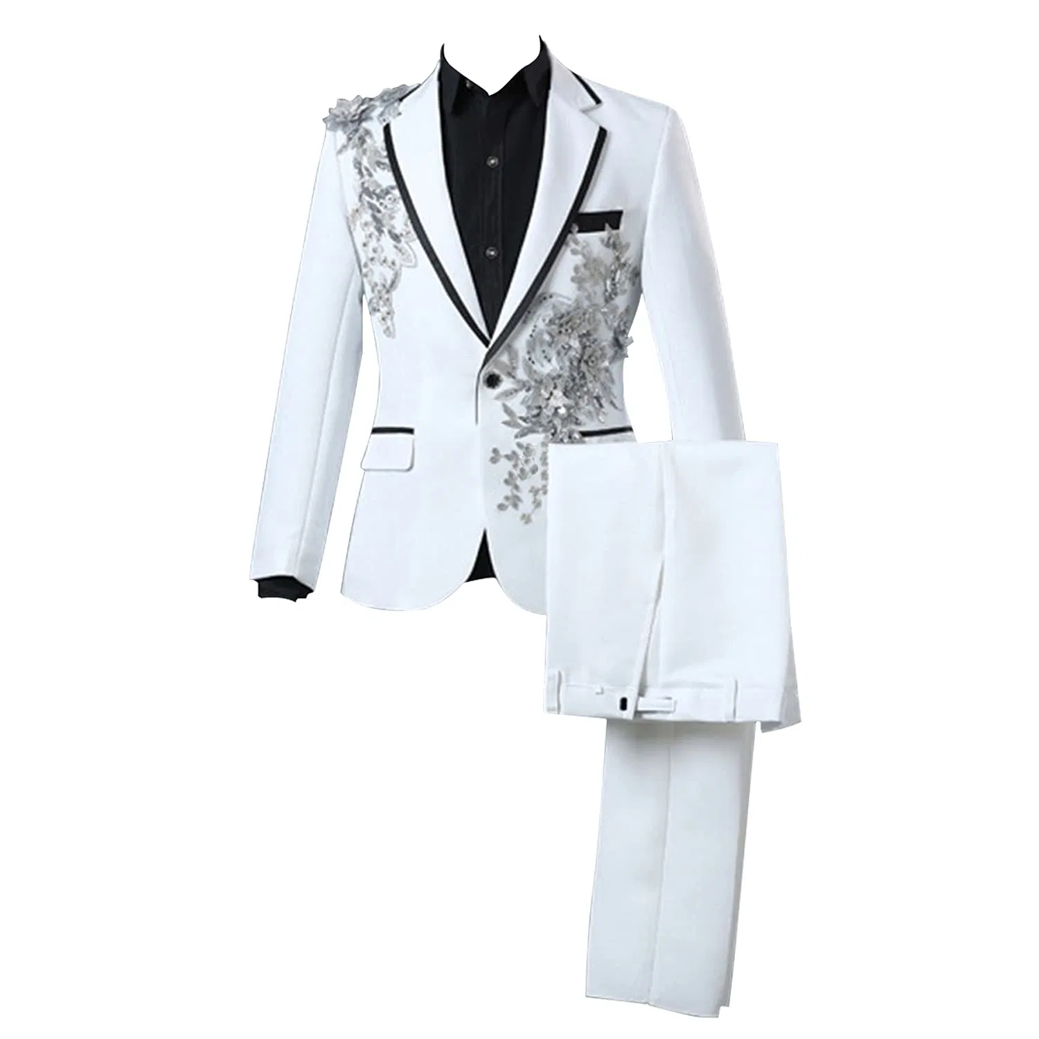Prom Wedding Suit Set with Printed Dinner Jacket and Pants for Men