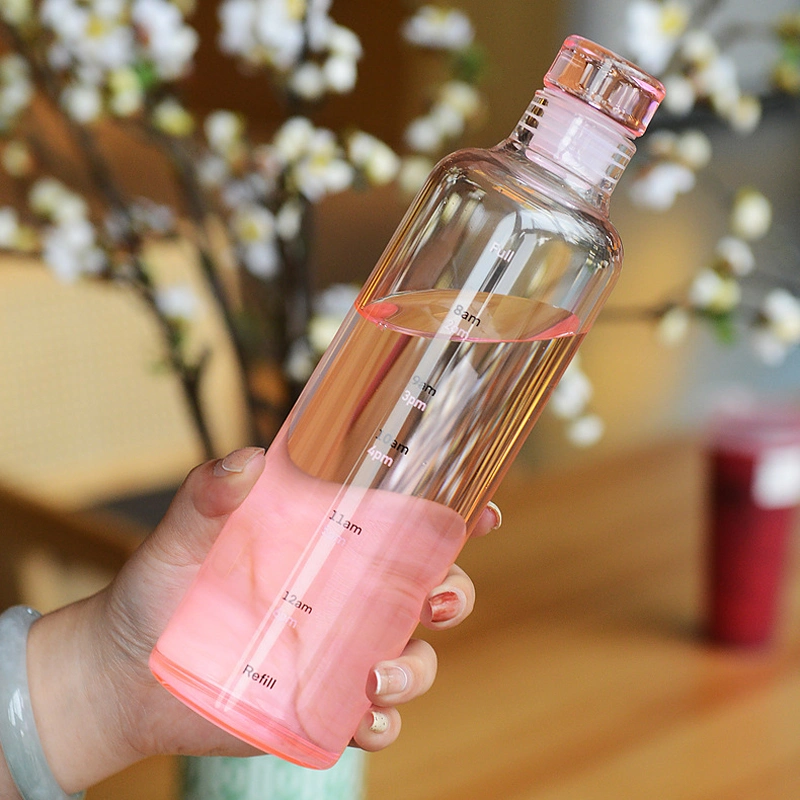 Promotional Gift High Value Unisex New Large-Capacity Gradient Glass Water Bottle with Time Scale