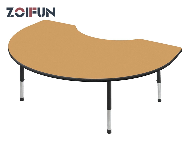 Kidney Shape Half Round Big Simple Tables; Student Kid Study Adjustable Height MDF Steel Furniture Set