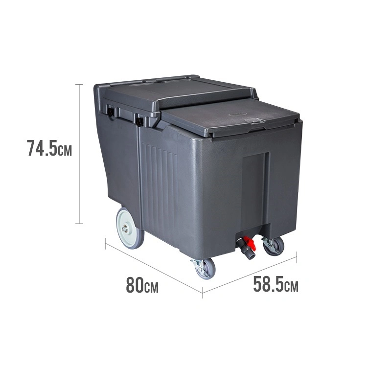 110L Mobile Portable Ice Storage Bin Grey PE Large Cans Food Use Plastic Ice Chest Cooler Box