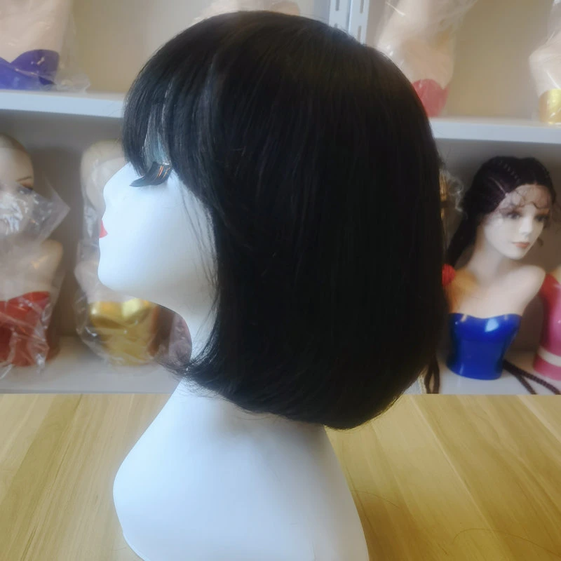 Natural Black Color 1b# Remy Human Hair Cuticle Short Bobo Wigs with Bangs Machine Made Brazilian Hair Extension