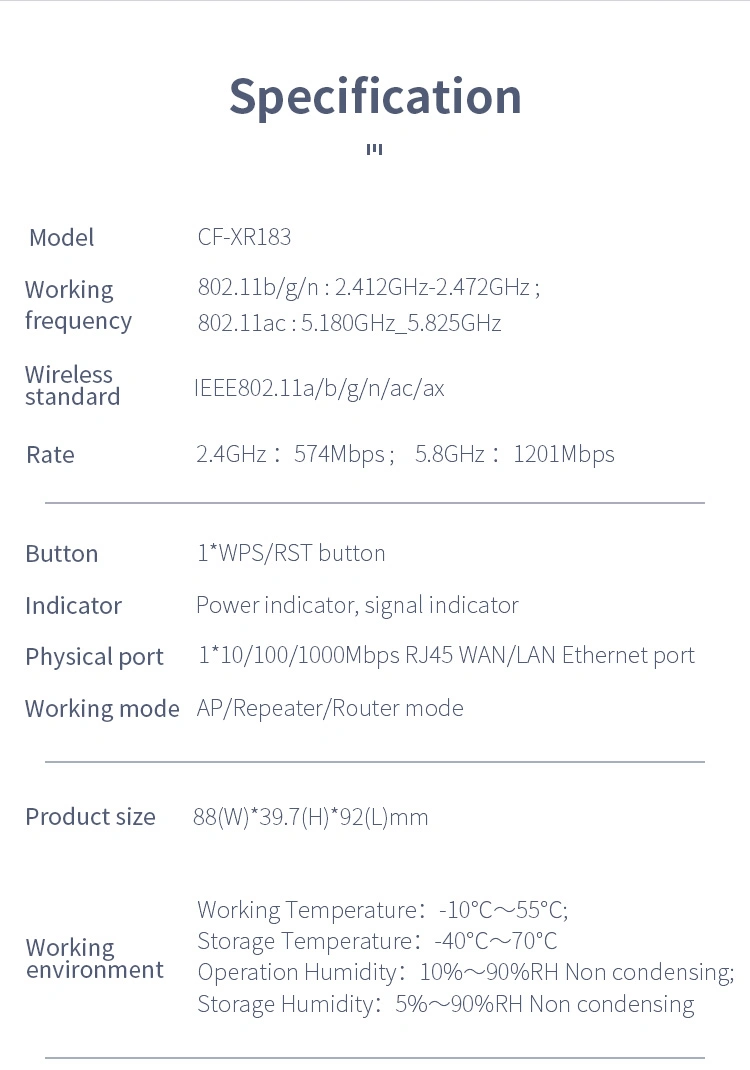 WiFi6 Wireless Repeater 1800Mbps Dual Band WiFi Signal Booster