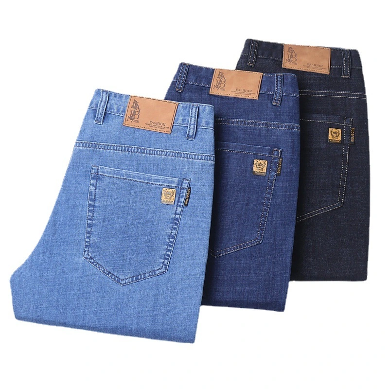 Os homens da reta elásticas Denim Calça casual