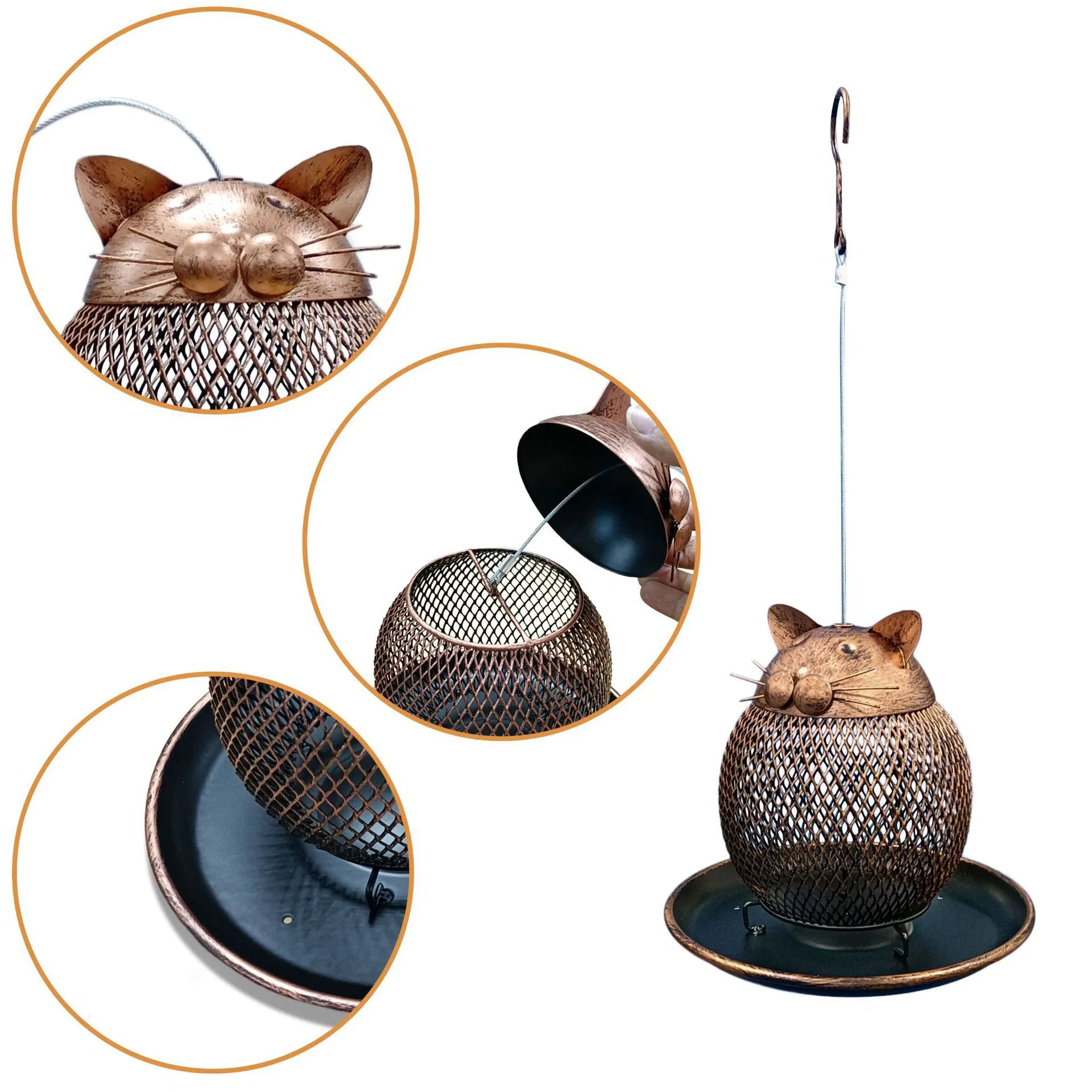 Bird Feeder Hanging Metal Wild Bird Feeders Cat Shape Metal Mesh Bird Feeder for Garden Yard Decoration Outdoor Wbb17983