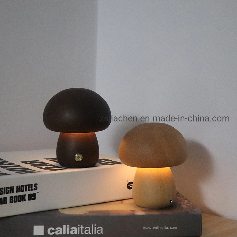 Amazon Ebay Style Mushroom Wooden Night Light USB Table Desk Lamp with LED Light