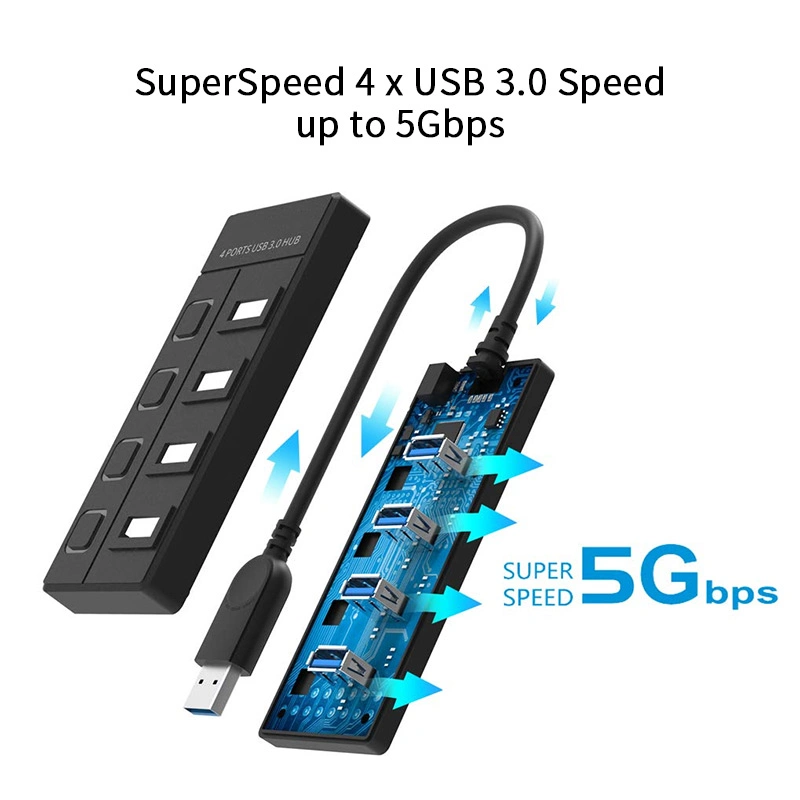 High Speed USB 3.0 5gbps 4 Ports USB 3.0 Hub with Individual Power Switches