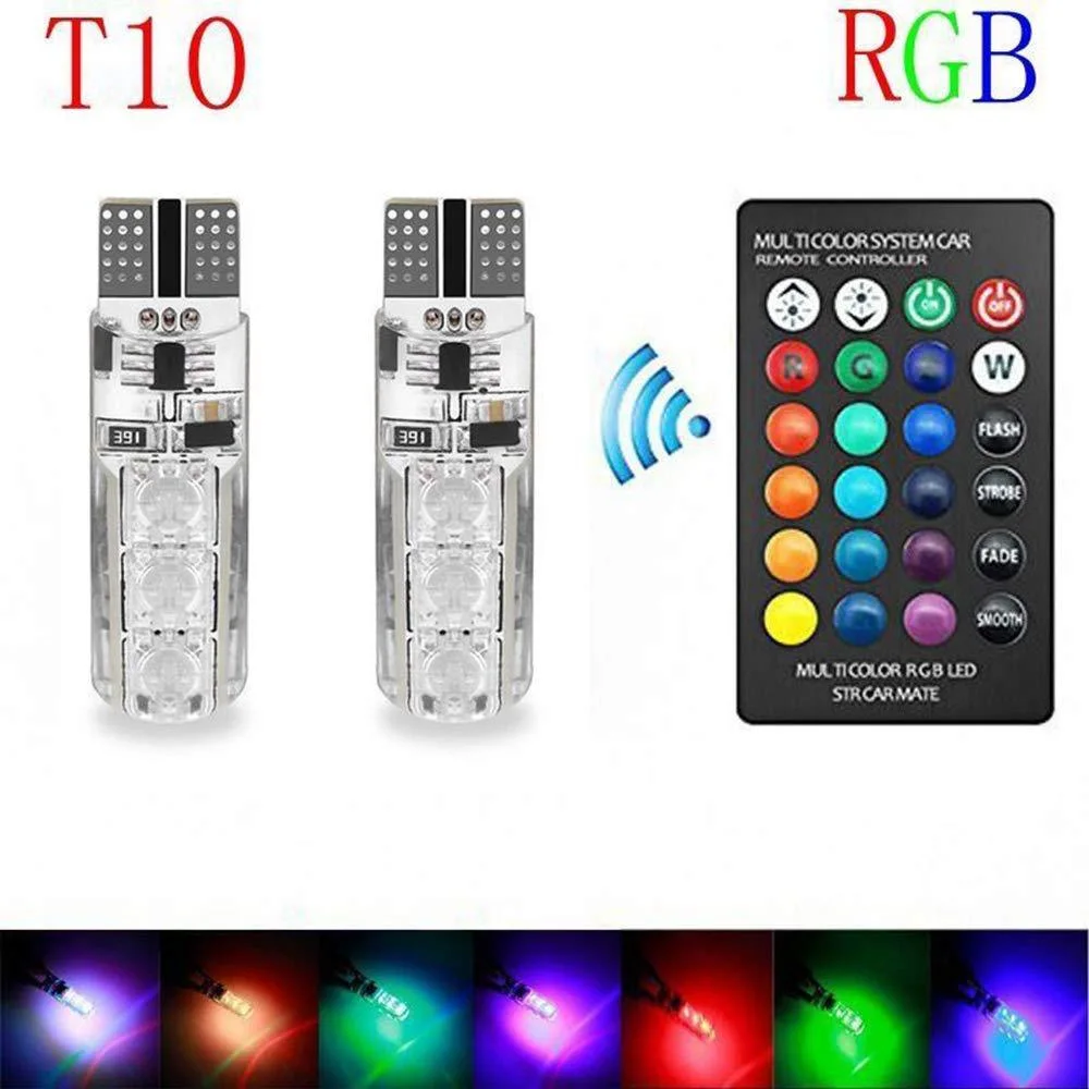 2PCS 5050 RGB SMD T10 194 168 W5w Car потолочной лампы для чтения автомобилей лампа светодиодная лампа RGB с помощью пульта дистанционного управления Flash/стробоскоп