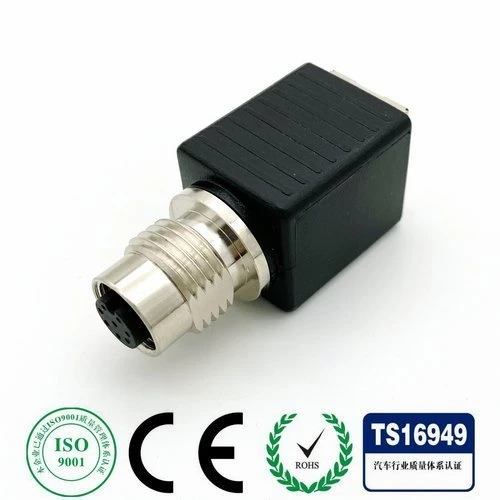 Right Angle 3 4 5 6 Pins Female Fj45 with M12 Female Connector Adapter Plug