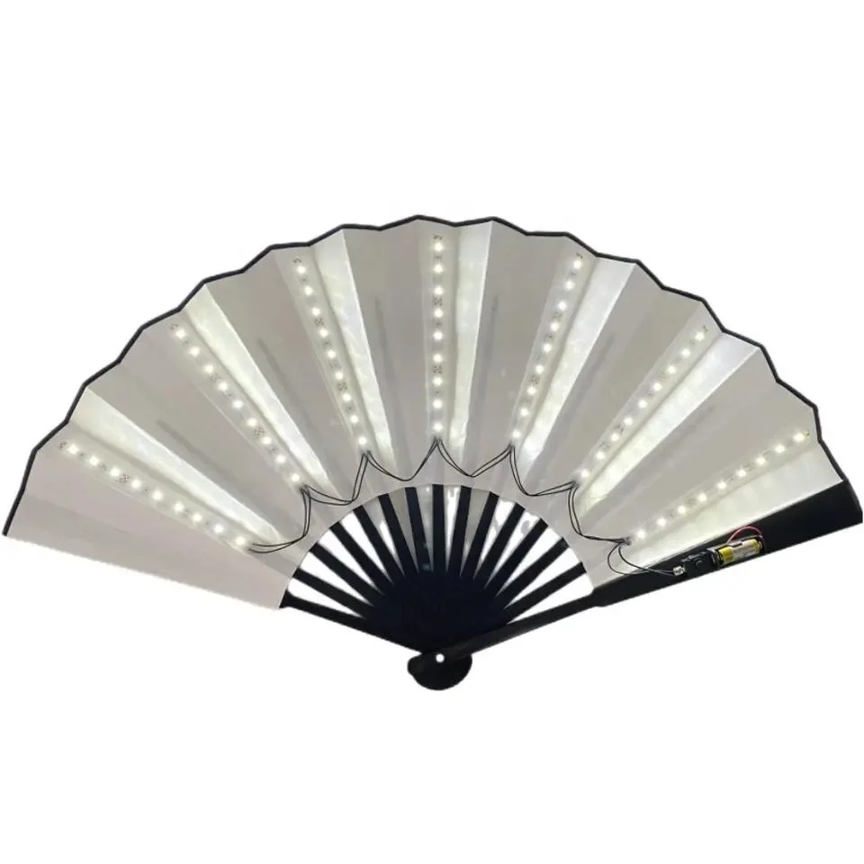 Nuevo diseño plegable del ventilador de mano de LED se encienden el bambú Flash papel decorativo Rave ventilador Ventiladores de fiesta