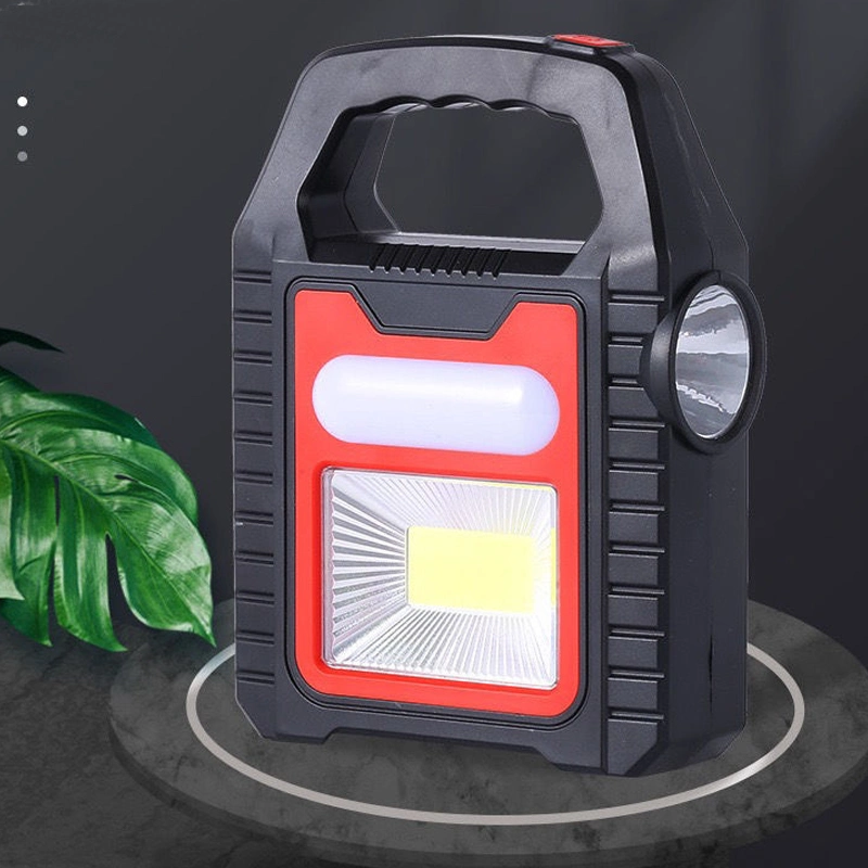 Linterna de trabajo recargable solar LED multifuncional para camping al aire libre.