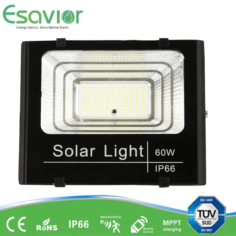 Esavior 60W All in Two LED Solar Panel Flood/Street/ Garden/Outdoor Security Light with TUV/CB/CE/Rosh Certificate