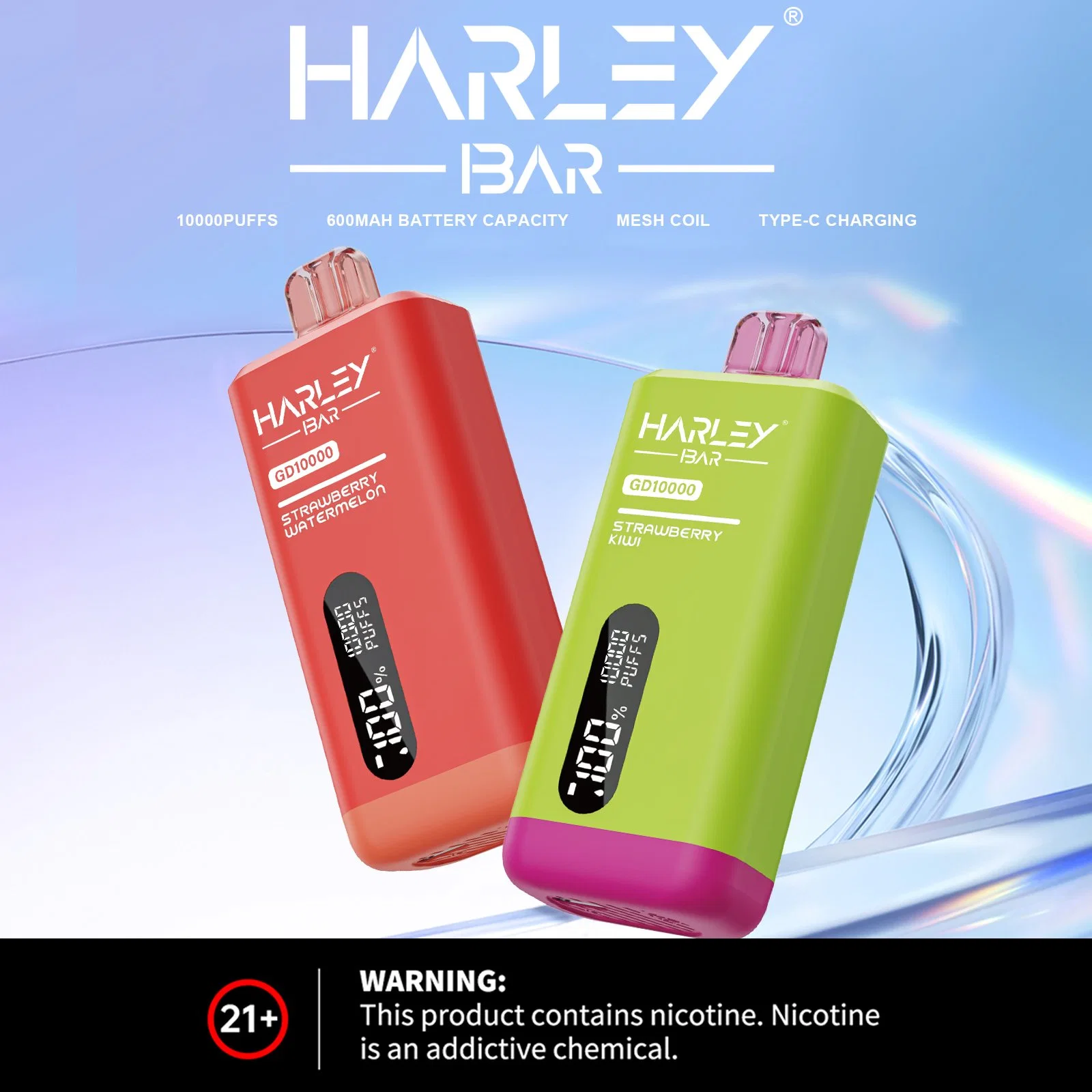 2024 Nueva pantalla LED original de fábrica desechable E-Cigarette Harleybar Gd10000 Soplos