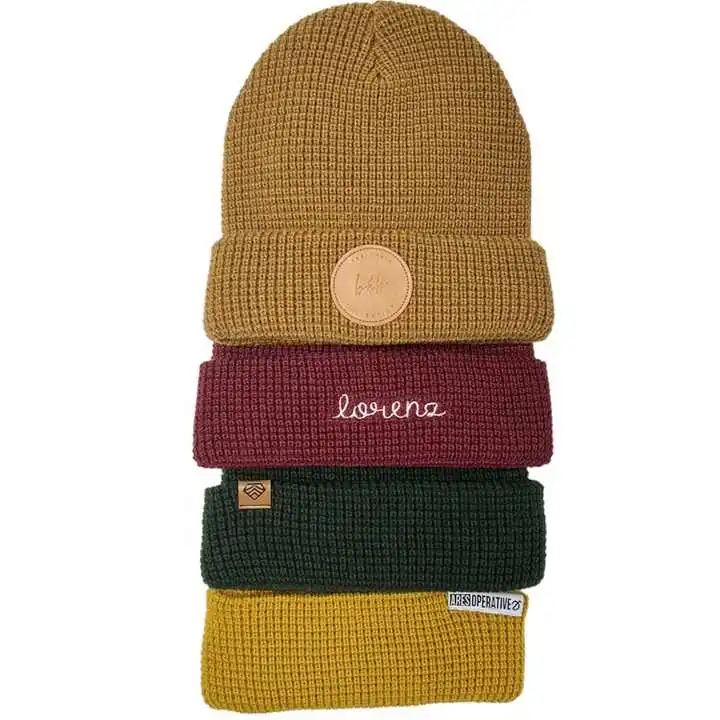 Custom Logo Fashion Winter Beanie Custom Knitted Winter Waffle Beanie Hats