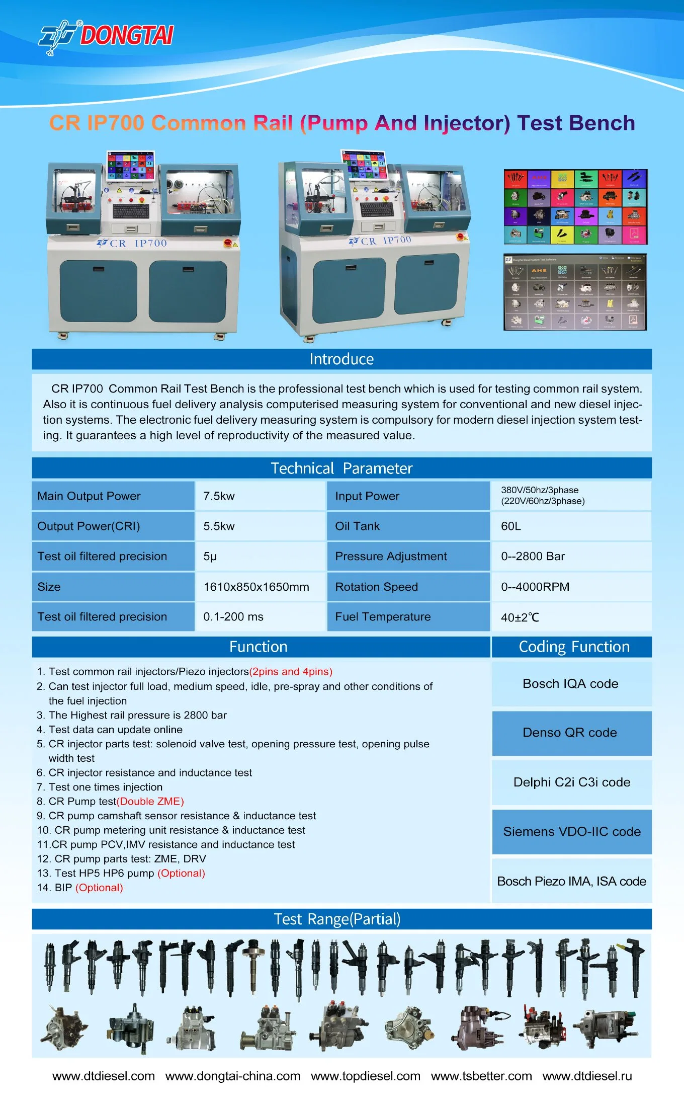 Dongtai Crip700 IP CR700 Inyectores Common Rail y la bomba 2 estaciones, de 2 vías, la pantalla flotante