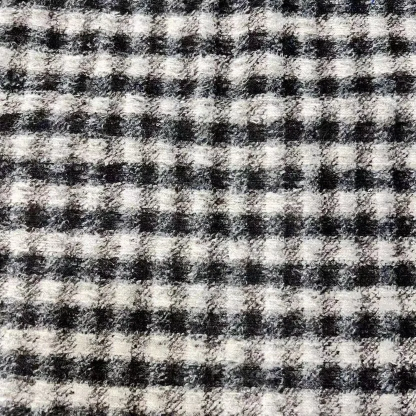 Grey Heather Yarn Dyed Knitted Wool Fabric Plaid Fleece for Oversize Shirts