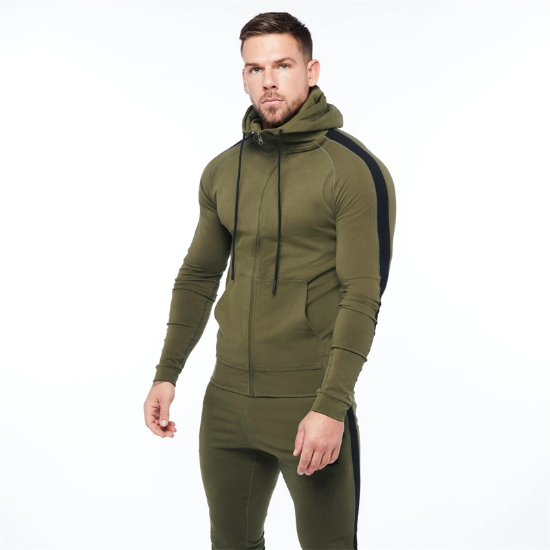 Spring and Autumn New Fashion Cotton Men's Zip Hoodie Colorblock Solid Color Casual Jacket Men's Jogger Fitness Sportswear