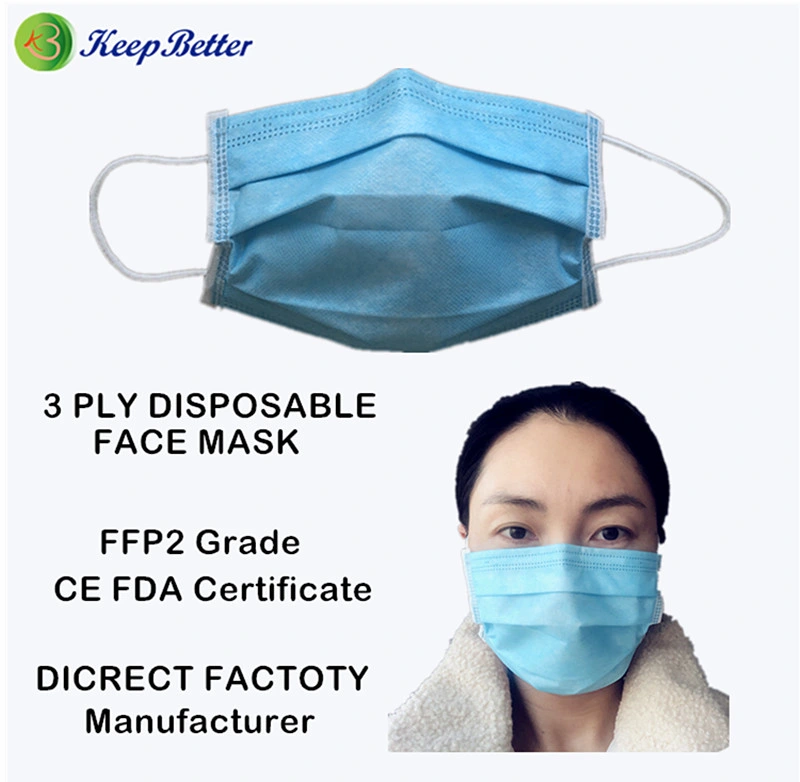 Fast Ship Certified Non-Medical Earloop Face Mask Wholesale Supply Manufacture Disposable 3 Ply Layer Flat safety Face Mask Made in China for Public Civil Use