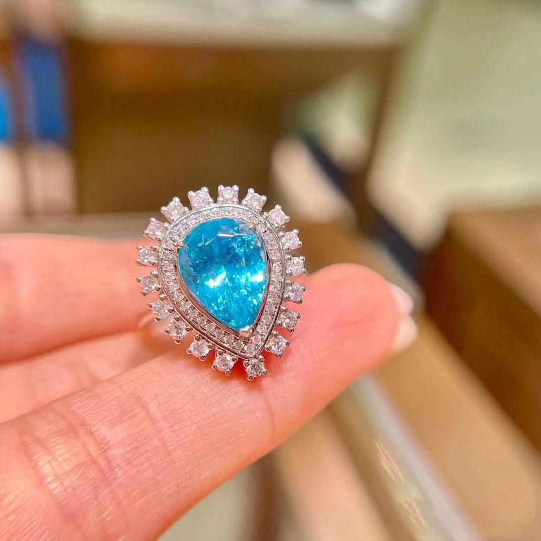 La moda de joyería de latón de exquisito diseño en forma de flor azul Anillo de Zirconio para las mujeres boda