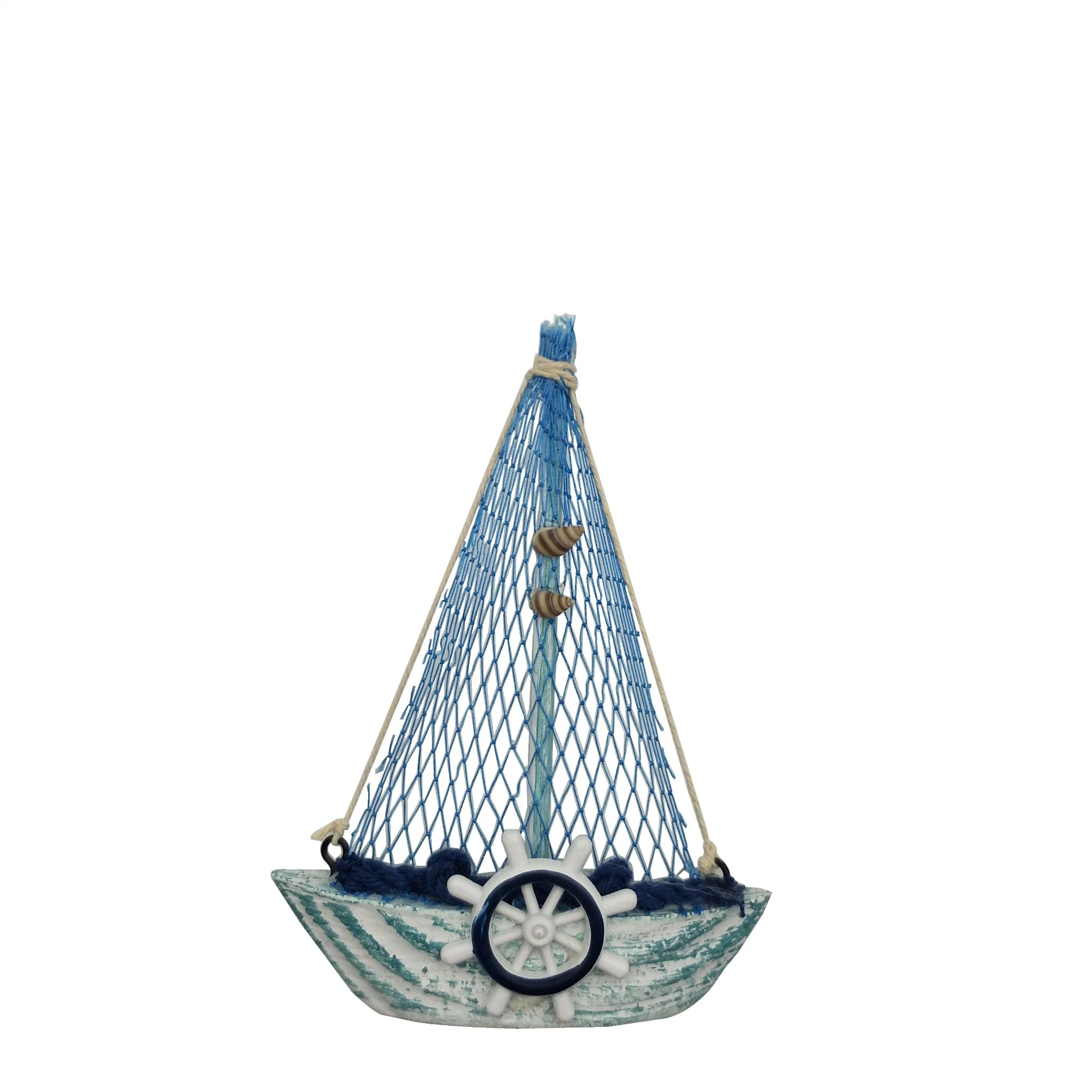 Blue Wooden Sailboat with Fishing Net