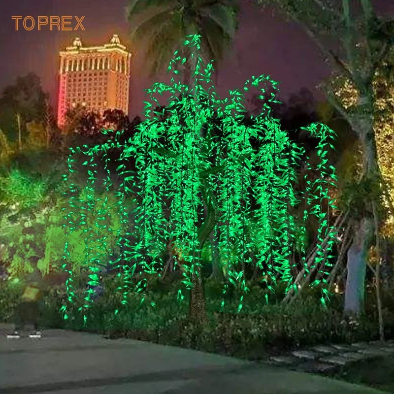 Lumières artificielles d'arbre de saule LED extérieur avec effet étoilé.