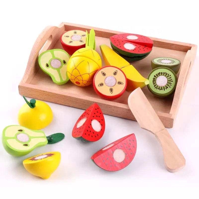 Wooden Cutting Food Fruit Kitchen Toy Play Pretend Food Toy Set for Preschool Kids Educational Toys