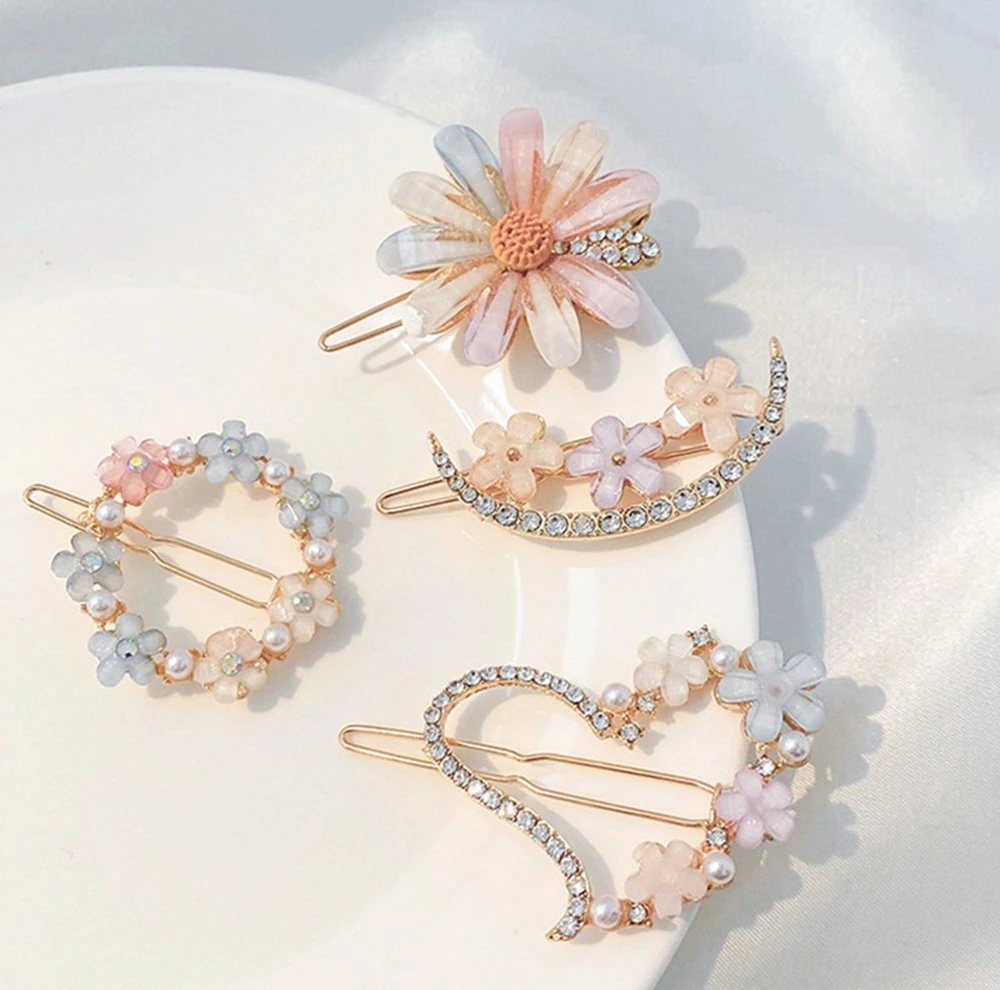 3PCS Water Drill Hairpin Moon Flower Hair Side Cute Fashion Daisy Accessories