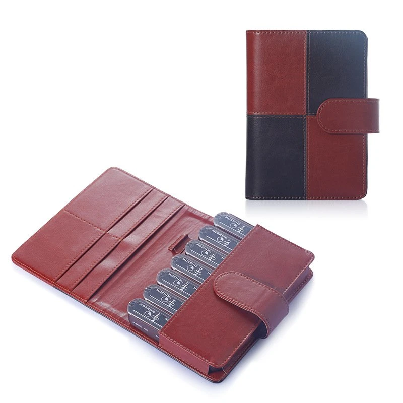 High-End Notebook Style Leather Bag Pill Box Portable Travel Weekly Medicine Case