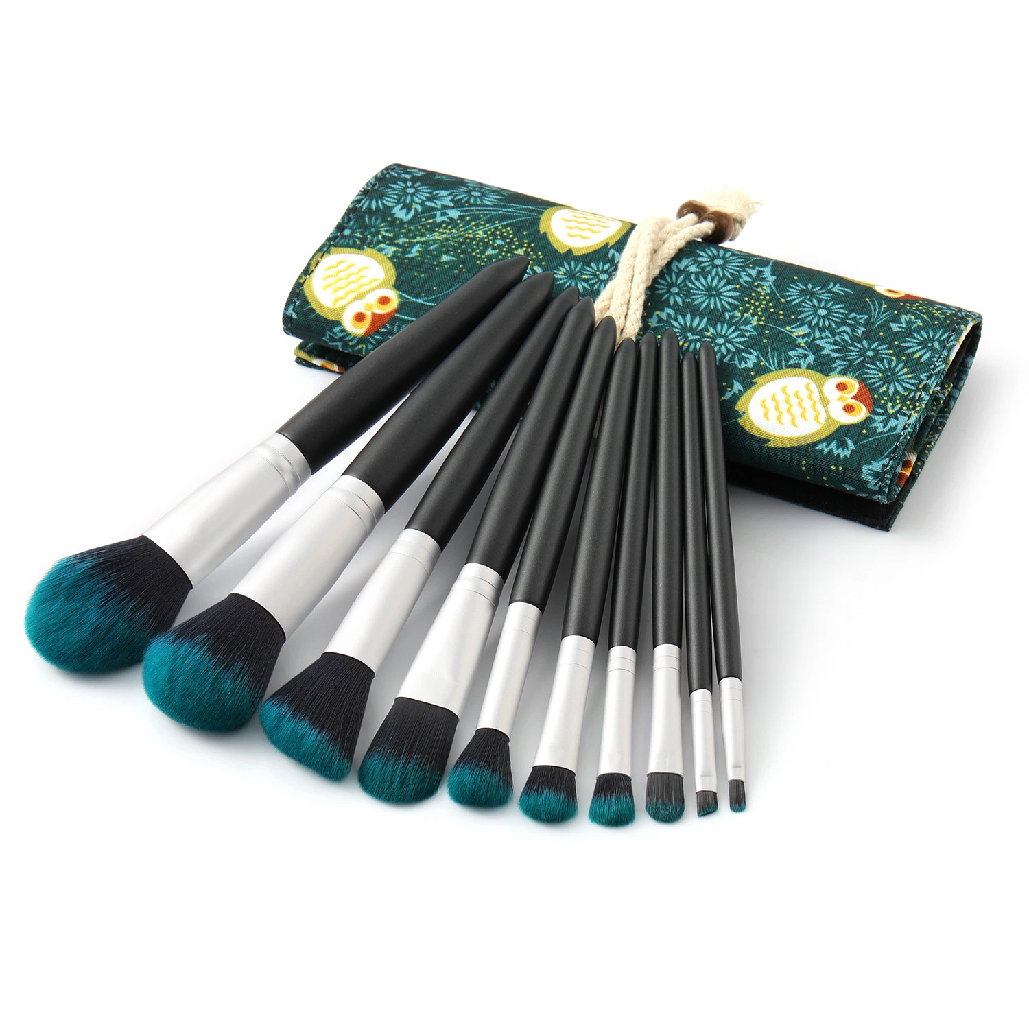 Peacock Color Wood Black Handle Makeup Brush Set Blush Foundation Makeup Brush Beauty Tools