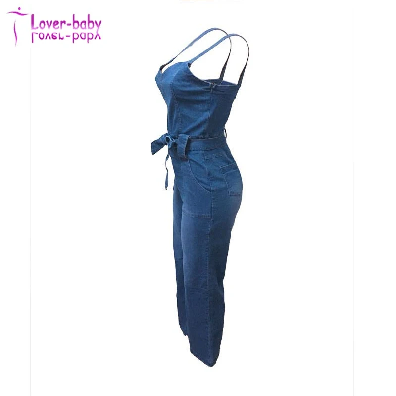 Tirantes anchos Denim Jumpsuit sexy con la correa