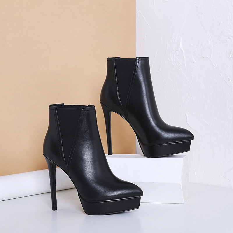 La moda señoras Negra Corta Bootie cremallera trasera plataforma Stiletto Heel Botines Mujer