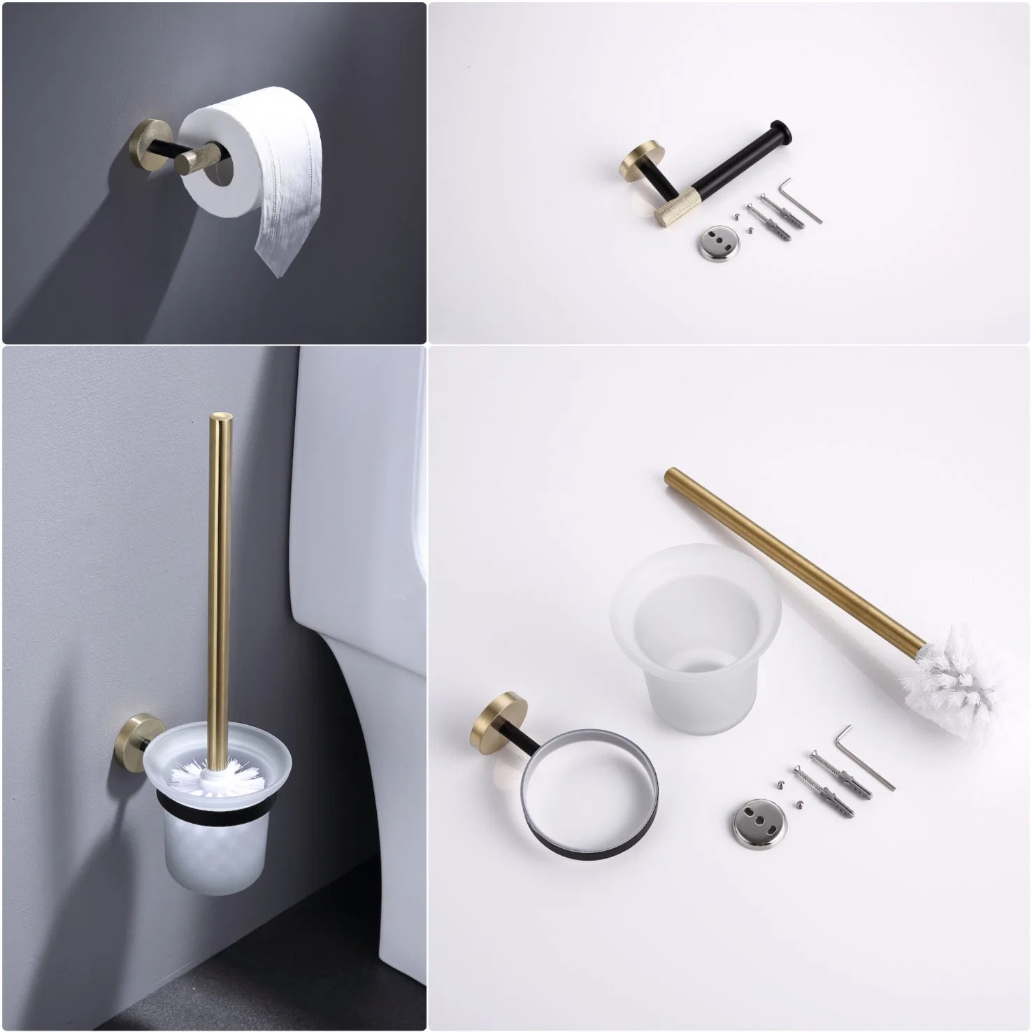 Juego de accesorios de baño de acero inoxidable 304 negro mate de oro cepillado Colgar toallas pañuelos Accesorios de baño