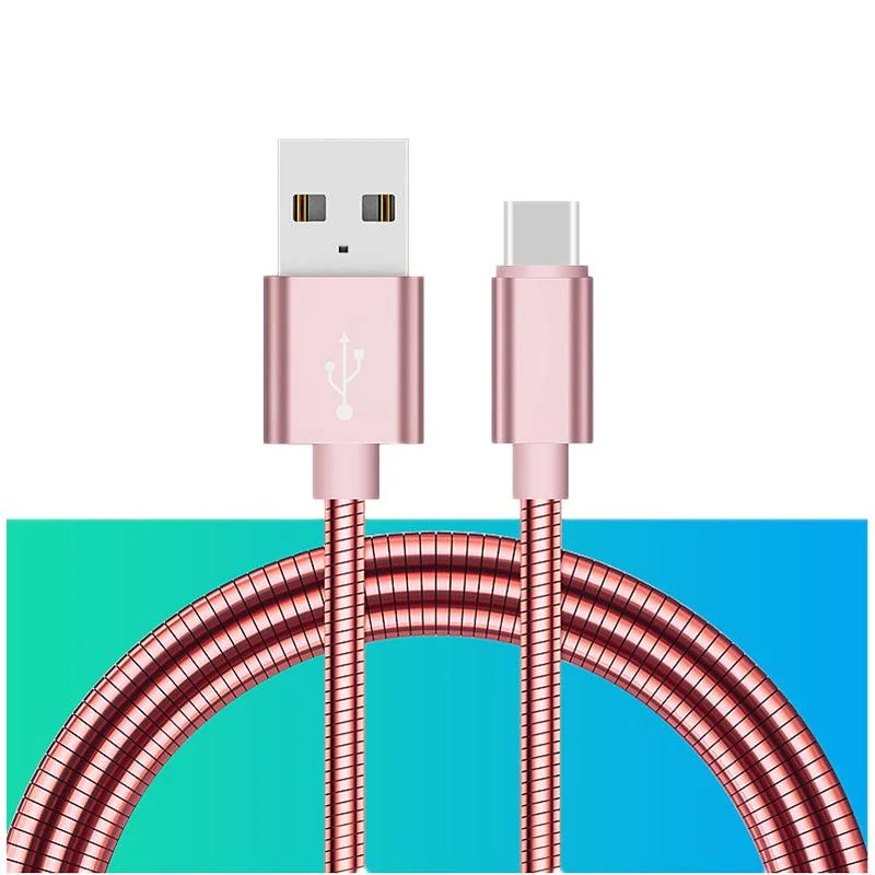 High quality metal spring hose USB3.0 fast charging and data USB cable for 8pin type C micro mobile phone