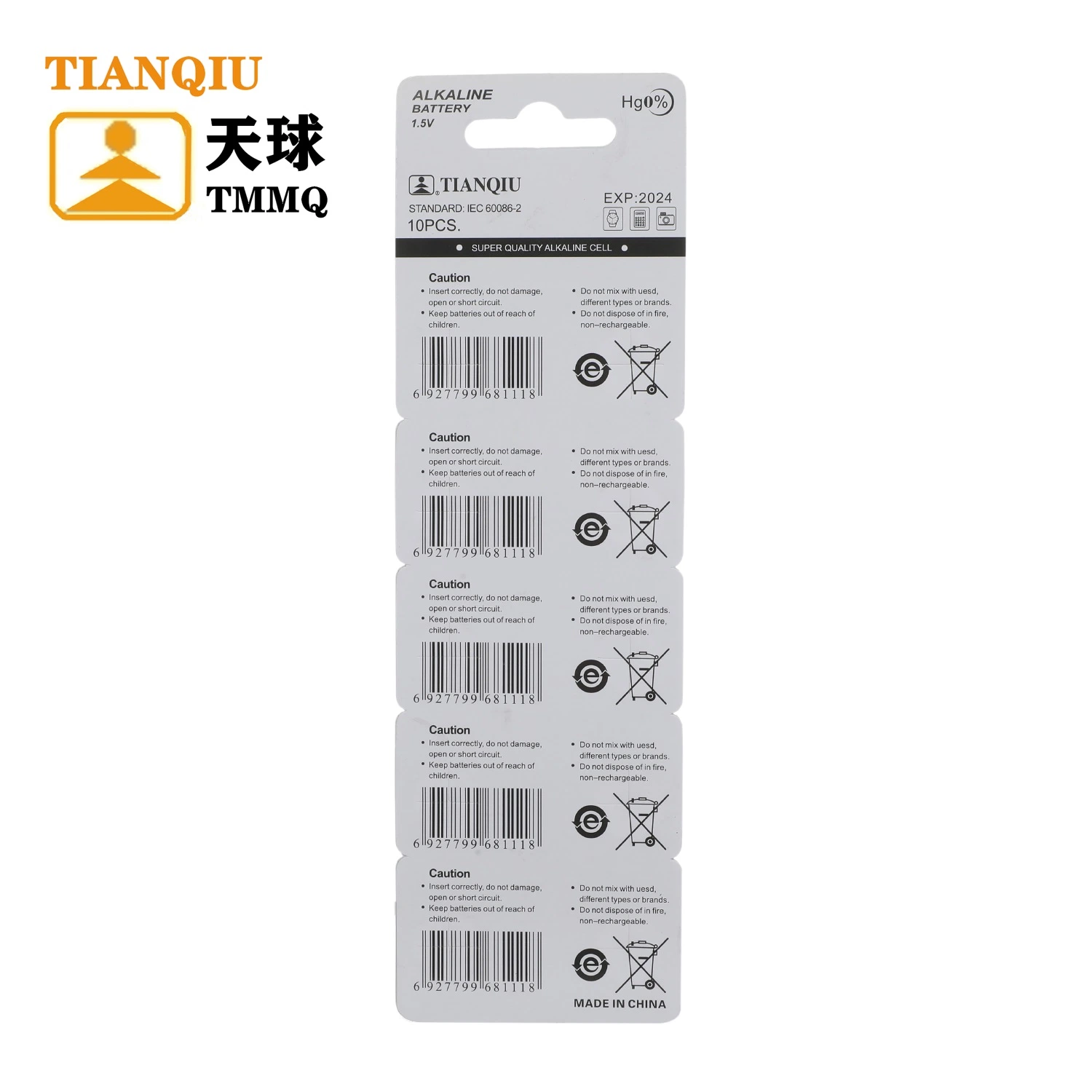 Tianqiu AG11 Alkaline Lr721 Uhr 1,5V-Tasten-Zelle Trockenbatterie Reloj Pilas