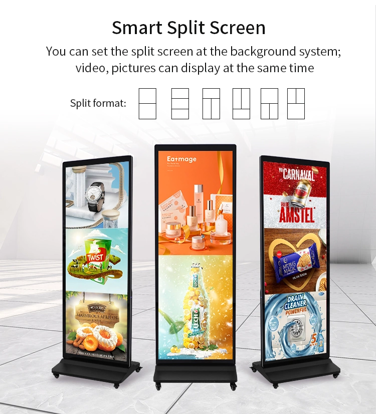 75 Inch Floor Standing Full Screen Super Thin Advertising Player Digital Signage Ultra Wide Stretched LCD Bar Display for Supermarket Hotel Airport